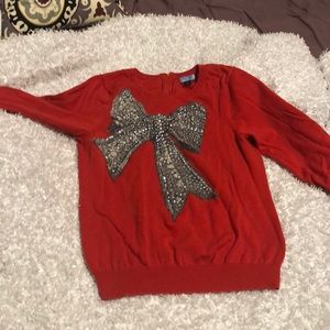 Cynthia Rowley red sweater with silver& gray bow